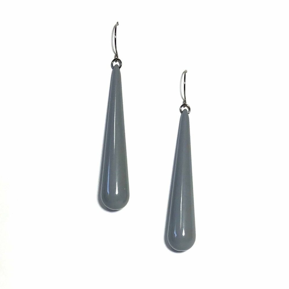 Teardrop Lucite Statement Grey Long Earrings